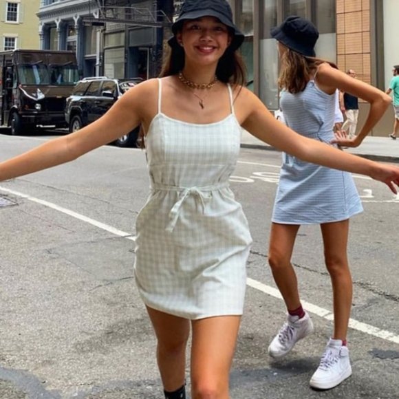 Brandy Melville White Green Plaid Colleen Mini Dress - Picture 2 of 5
